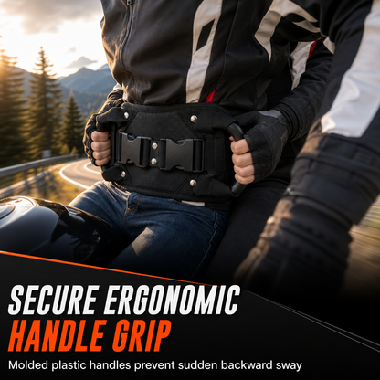 🏍️ Passenger Grip Belt: High-Tensile Nylon, Ergonomic Handle, Adjustable Waist Strap, for Motorcycle