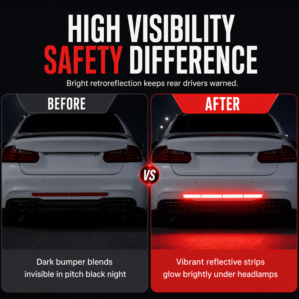 Before and after reflective bumper strips