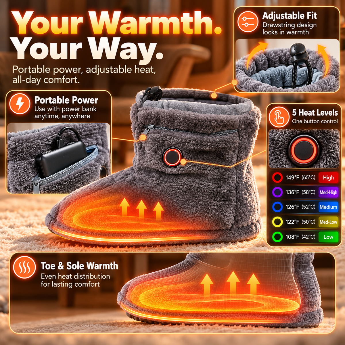 🔥 Heated Plush Slipper Boots – Cozy Warm Indoor Winter Slippers
