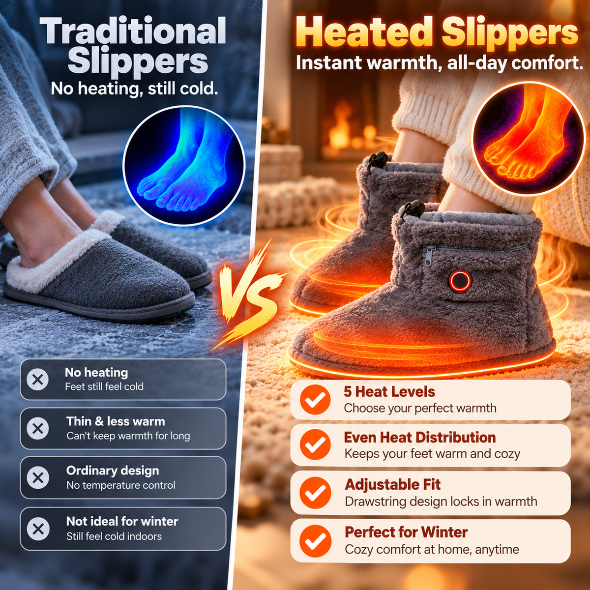 🔥 Heated Plush Slipper Boots – Cozy Warm Indoor Winter Slippers